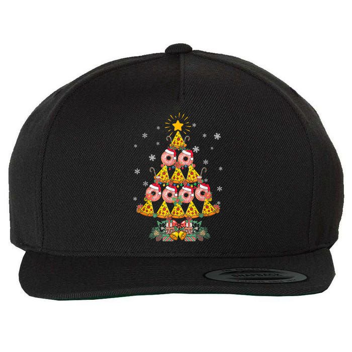 Pizza & Donut Funny Christmas Tree Merry Xmas Crustmas Light Wool Snapback Cap