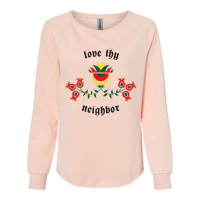 Pennsylvania Dutch Fraktur Love Thy Neighbor Womens California Wash Sweatshirt