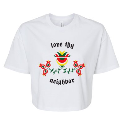 Pennsylvania Dutch Fraktur Love Thy Neighbor Bella+Canvas Jersey Crop Tee