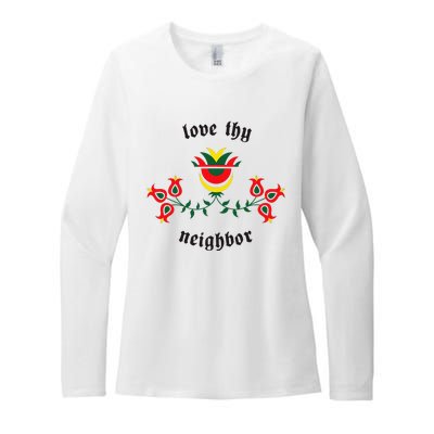 Pennsylvania Dutch Fraktur Love Thy Neighbor Womens CVC Long Sleeve Shirt