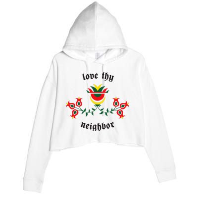 Pennsylvania Dutch Fraktur Love Thy Neighbor Crop Fleece Hoodie