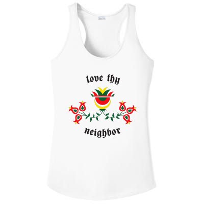 Pennsylvania Dutch Fraktur Love Thy Neighbor Ladies PosiCharge Competitor Racerback Tank