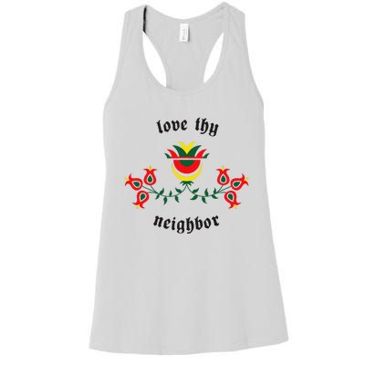 Pennsylvania Dutch Fraktur Love Thy Neighbor Women's Racerback Tank