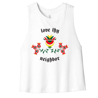 Pennsylvania Dutch Fraktur Love Thy Neighbor Women's Racerback Cropped Tank