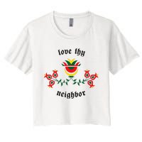 Pennsylvania Dutch Fraktur Love Thy Neighbor Women's Crop Top Tee