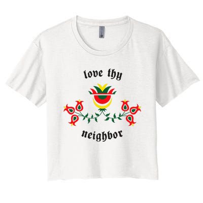 Pennsylvania Dutch Fraktur Love Thy Neighbor Women's Crop Top Tee