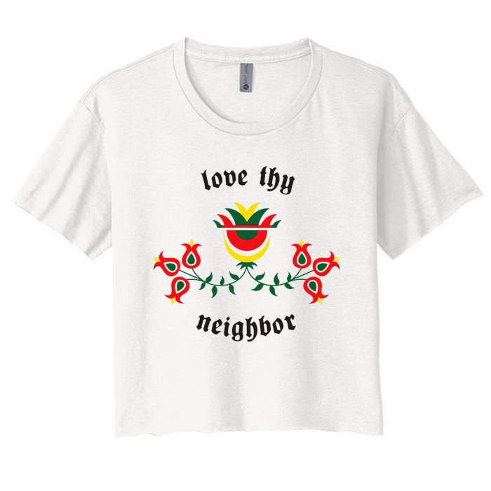 Pennsylvania Dutch Fraktur Love Thy Neighbor Women's Crop Top Tee