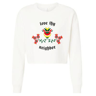 Pennsylvania Dutch Fraktur Love Thy Neighbor Cropped Pullover Crew