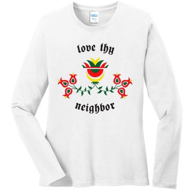 Pennsylvania Dutch Fraktur Love Thy Neighbor Ladies Long Sleeve Shirt