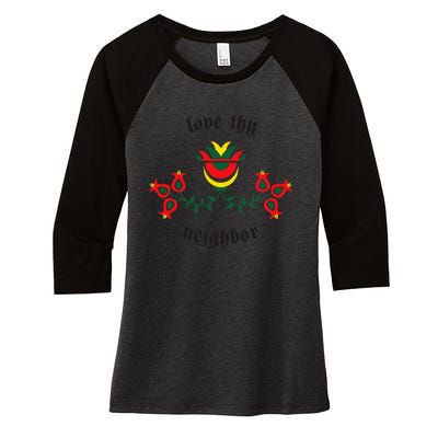 Pennsylvania Dutch Fraktur Love Thy Neighbor Women's Tri-Blend 3/4-Sleeve Raglan Shirt