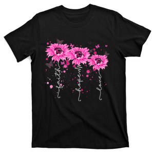 Pink Daisy Flower Faith Hope Love Breast Cancer Awareness T-Shirt