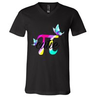 Pi Day Funny Cute Cutie Pi Pretty Math Butterfly Pi V-Neck T-Shirt