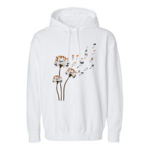 Papillon Dogs Flower Fly Dandelion Dog Mama Dog Lover Garment-Dyed Fleece Hoodie