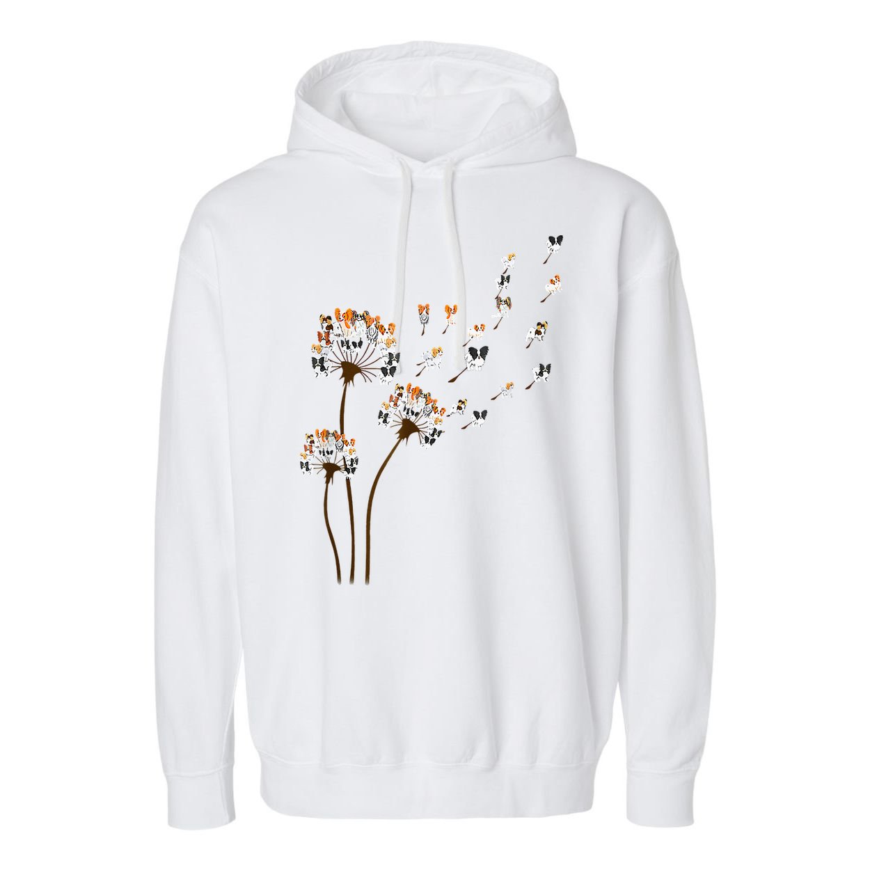 Papillon Dogs Flower Fly Dandelion Dog Mama Dog Lover Garment-Dyed Fleece Hoodie