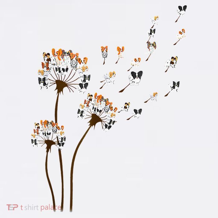 Papillon Dogs Flower Fly Dandelion Dog Mama Dog Lover Tall T-Shirt
