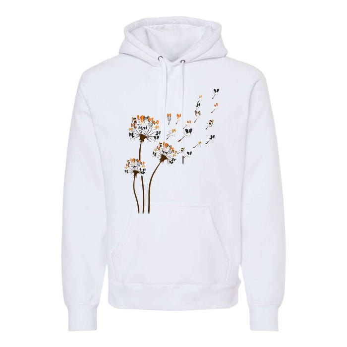 Papillon Dogs Flower Fly Dandelion Dog Mama Dog Lover Premium Hoodie