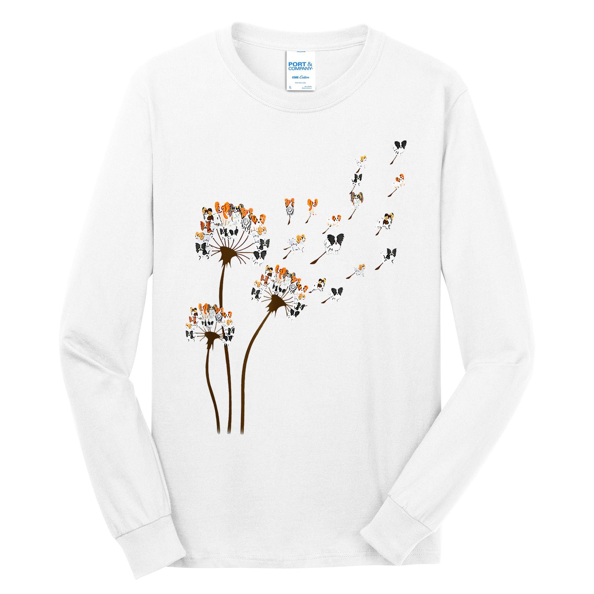 Papillon Dogs Flower Fly Dandelion Dog Mama Dog Lover Tall Long Sleeve T-Shirt