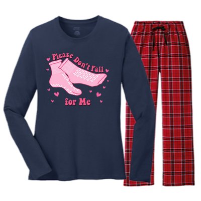 Please Dont Fall For Me Funny Nurse Valentine Women's Long Sleeve Flannel Pajama Set 