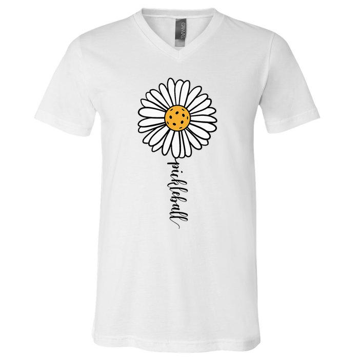 Pickleball Daisy Flower V-Neck T-Shirt