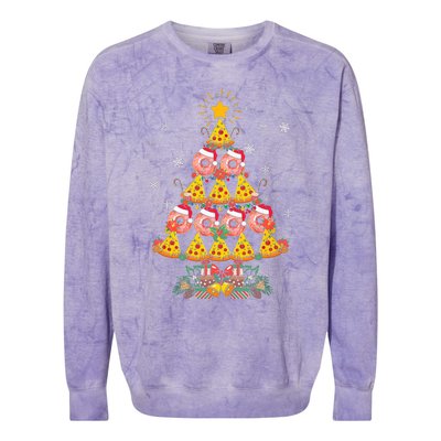 Pizza & Donut Funny Christmas Tree Merry Xmas Crustmas Light Colorblast Crewneck Sweatshirt