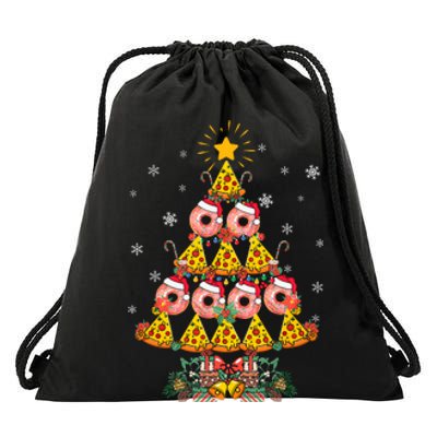 Pizza & Donut Funny Christmas Tree Merry Xmas Crustmas Light Drawstring Bag