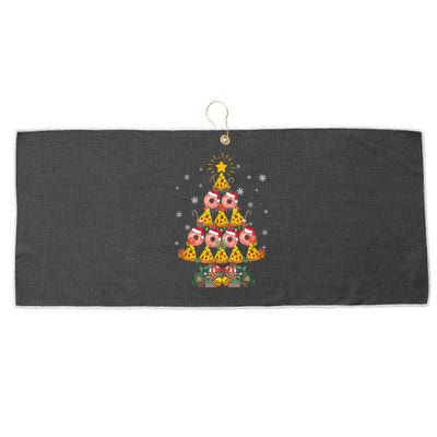 Pizza & Donut Funny Christmas Tree Merry Xmas Crustmas Light Large Microfiber Waffle Golf Towel