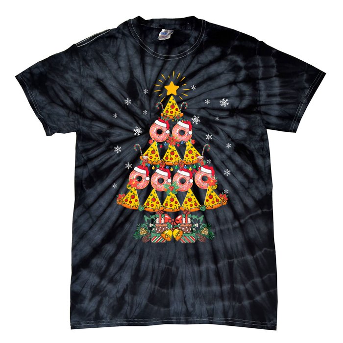 Pizza & Donut Funny Christmas Tree Merry Xmas Crustmas Light Tie-Dye T-Shirt