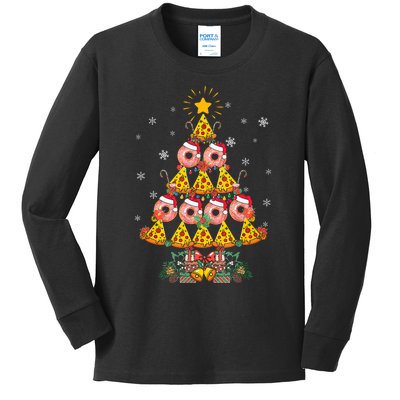 Pizza & Donut Funny Christmas Tree Merry Xmas Crustmas Light Kids Long Sleeve Shirt