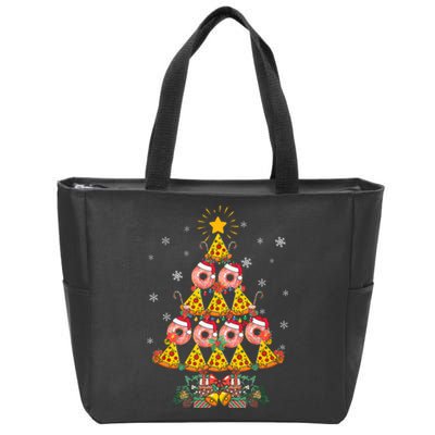 Pizza & Donut Funny Christmas Tree Merry Xmas Crustmas Light Zip Tote Bag