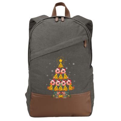 Pizza & Donut Funny Christmas Tree Merry Xmas Crustmas Light Cotton Canvas Backpack