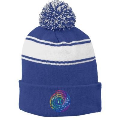 Pi Day For Math Lovers 3 14 Nerdy Symbols Tie Dye Numbers Funny Gift Stripe Pom Pom Beanie