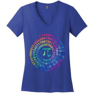 Pi Day For Math Lovers 3 14 Nerdy Symbols Tie Dye Numbers Funny Gift Women's V-Neck T-Shirt