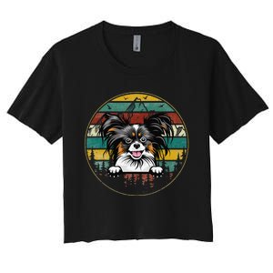 Papillion Dog Father's Day Christmas For Dog Dad Mom Women's Crop Top Tee