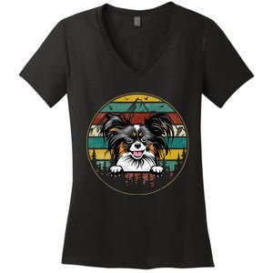 Papillion Dog Father's Day Christmas For Dog Dad Mom Women's V-Neck T-Shirt