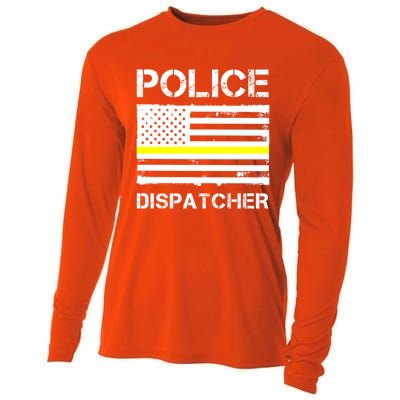 Police Dispatcher First Responder Thin Yellow Line Us Flag Gift Cooling Performance Long Sleeve Crew