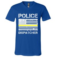 Police Dispatcher First Responder Thin Yellow Line Us Flag Gift V-Neck T-Shirt