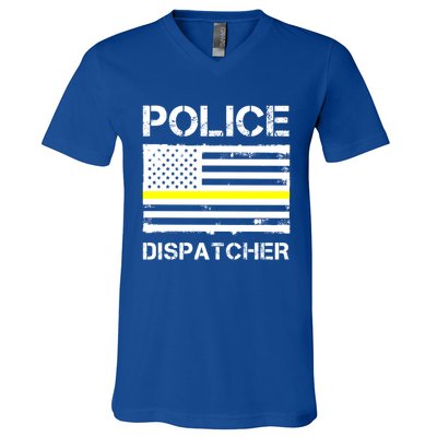 Police Dispatcher First Responder Thin Yellow Line Us Flag Gift V-Neck T-Shirt