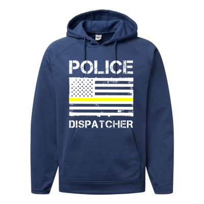 Police Dispatcher First Responder Thin Yellow Line Us Flag Gift Performance Fleece Hoodie