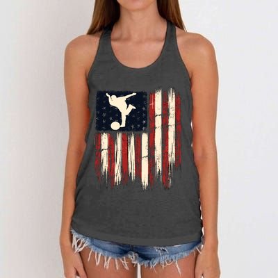 Patriotic Distressed Flag Gift For Bowling Women's Knotted Racerback Tank