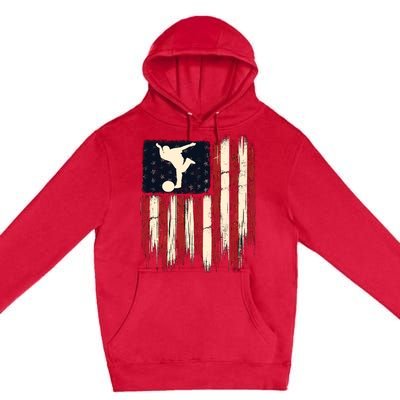 Patriotic Distressed Flag Gift For Bowling Premium Pullover Hoodie