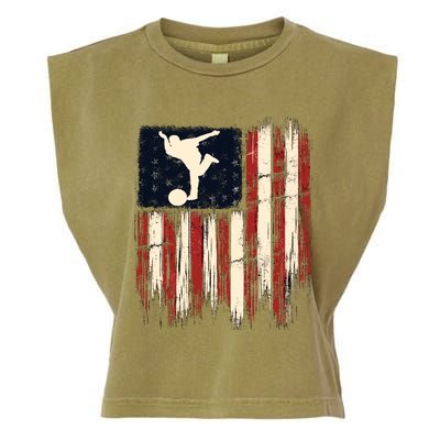 Patriotic Distressed Flag Gift For Bowling Garment-Dyed Women's Muscle Tee