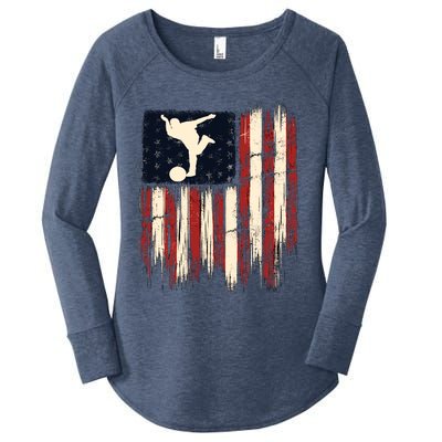 Patriotic Distressed Flag Gift For Bowling Women's Perfect Tri Tunic Long Sleeve Shirt