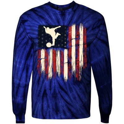 Patriotic Distressed Flag Gift For Bowling Tie-Dye Long Sleeve Shirt