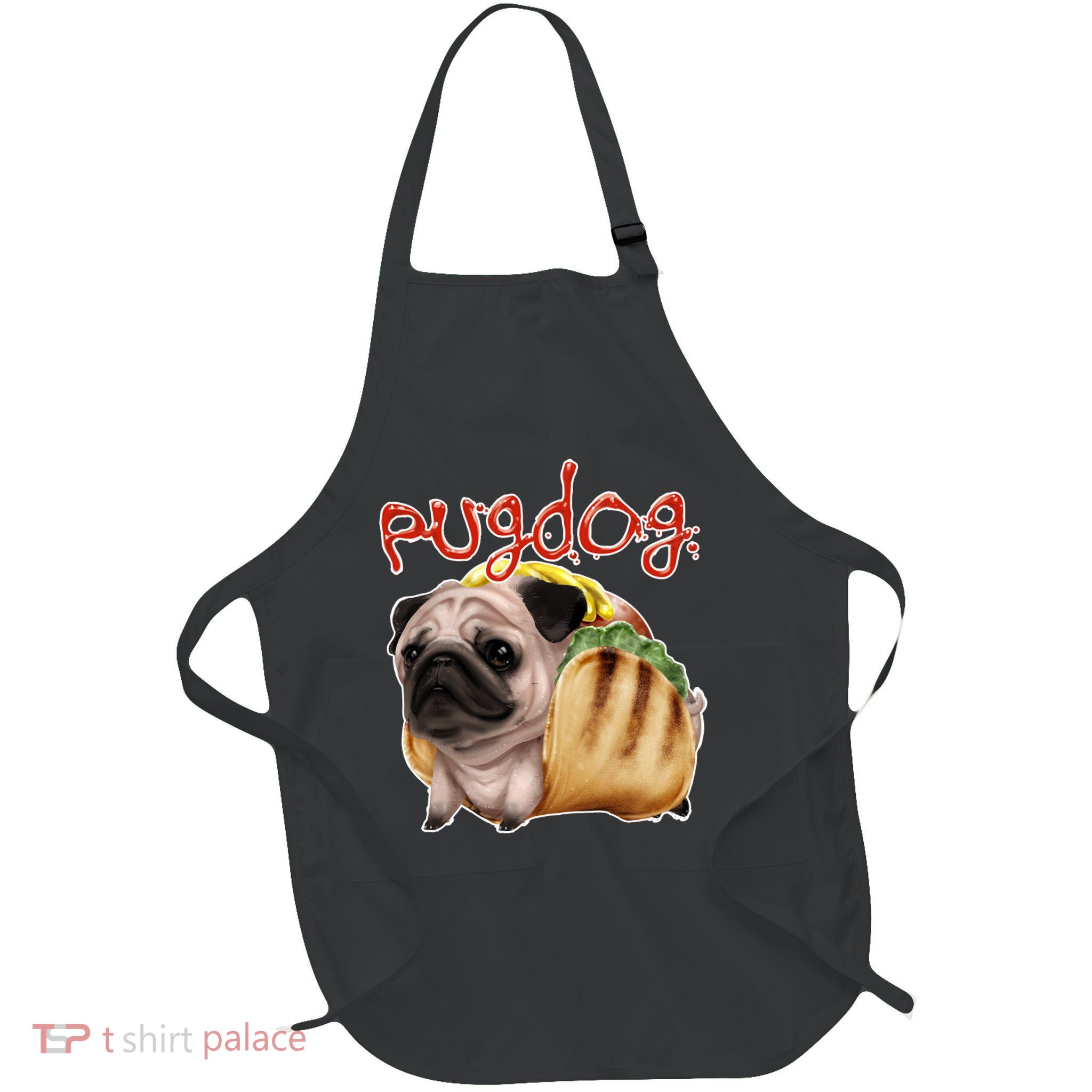 Pug Dog Funny Food Full-Length Apron With Pockets