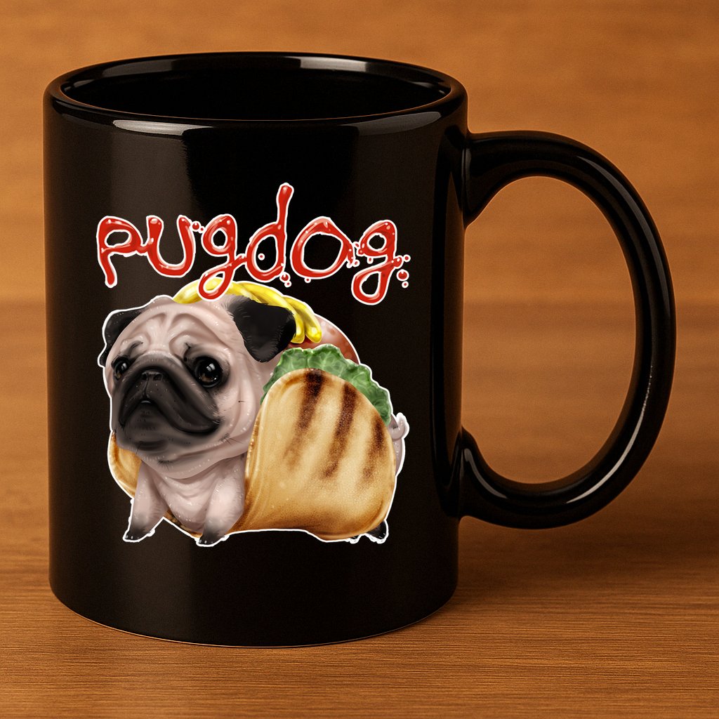 Pug Dog Funny Food 11oz C Handle Ceramic Mug