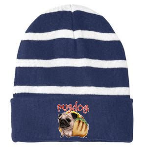 Pug Dog Funny Food Striped Beanie with Solid Band