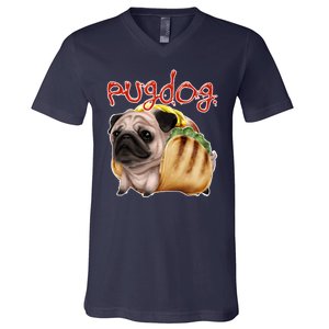 Pug Dog Funny Food V-Neck T-Shirt