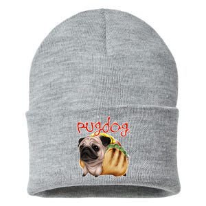 Pug Dog Funny Food Sustainable Knit Beanie