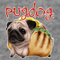 Pug Dog Funny Food Women's V-Neck T-Shirt