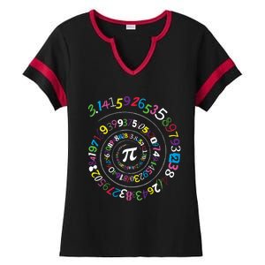 Pi Day Gift Spiral Pi Color Numbers Teacher Student Gift Ladies Halftime Notch Neck Tee